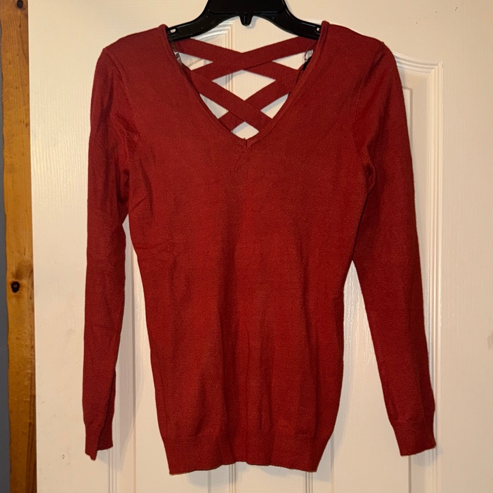 Elegant V-Neck Sweater with Crisscross Back